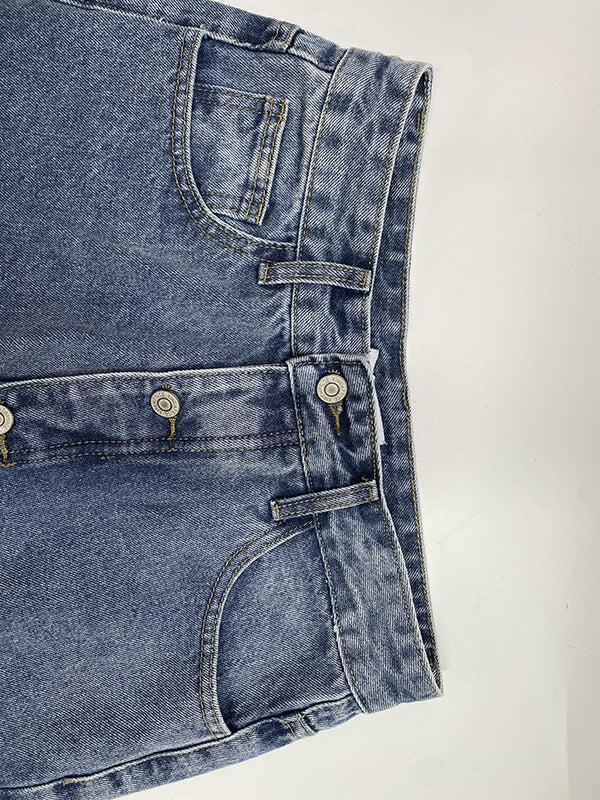High Waisted Loose Buttoned Pockets Jean Pants Bottoms