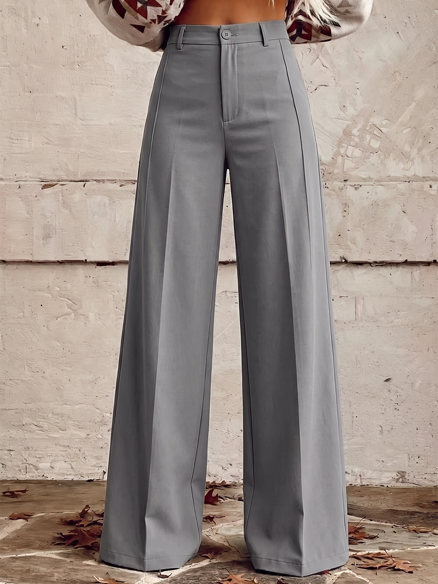High Waisted Plus Size Buttoned Pockets Printed Pants Trousers