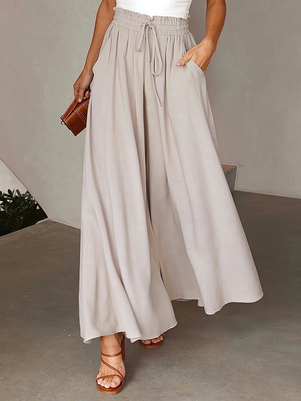 Loose Wide Leg Drawstring Solid Color Casual Pants Bottoms Trousers