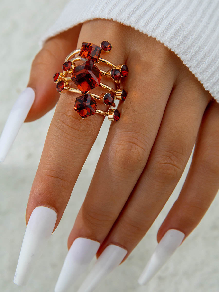 Geometric Rhine Stones Rings Accessories