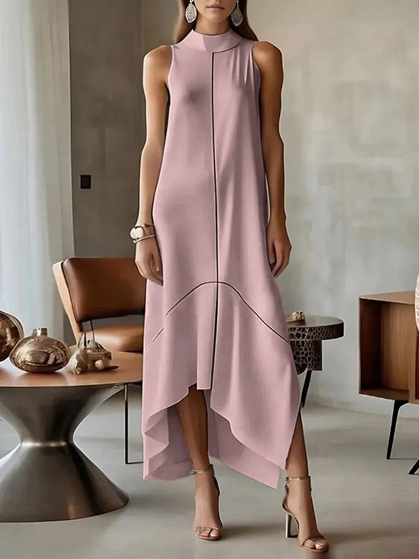 Sleeveless Split-Joint Split-Side High Neck Maxi Dresses