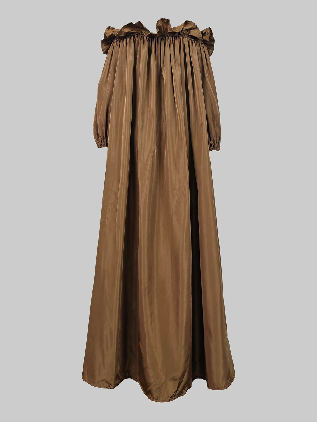 Loose Puff Sleeves Falbala Pleated Solid Color Off-The-Shoulder Maxi Dresses