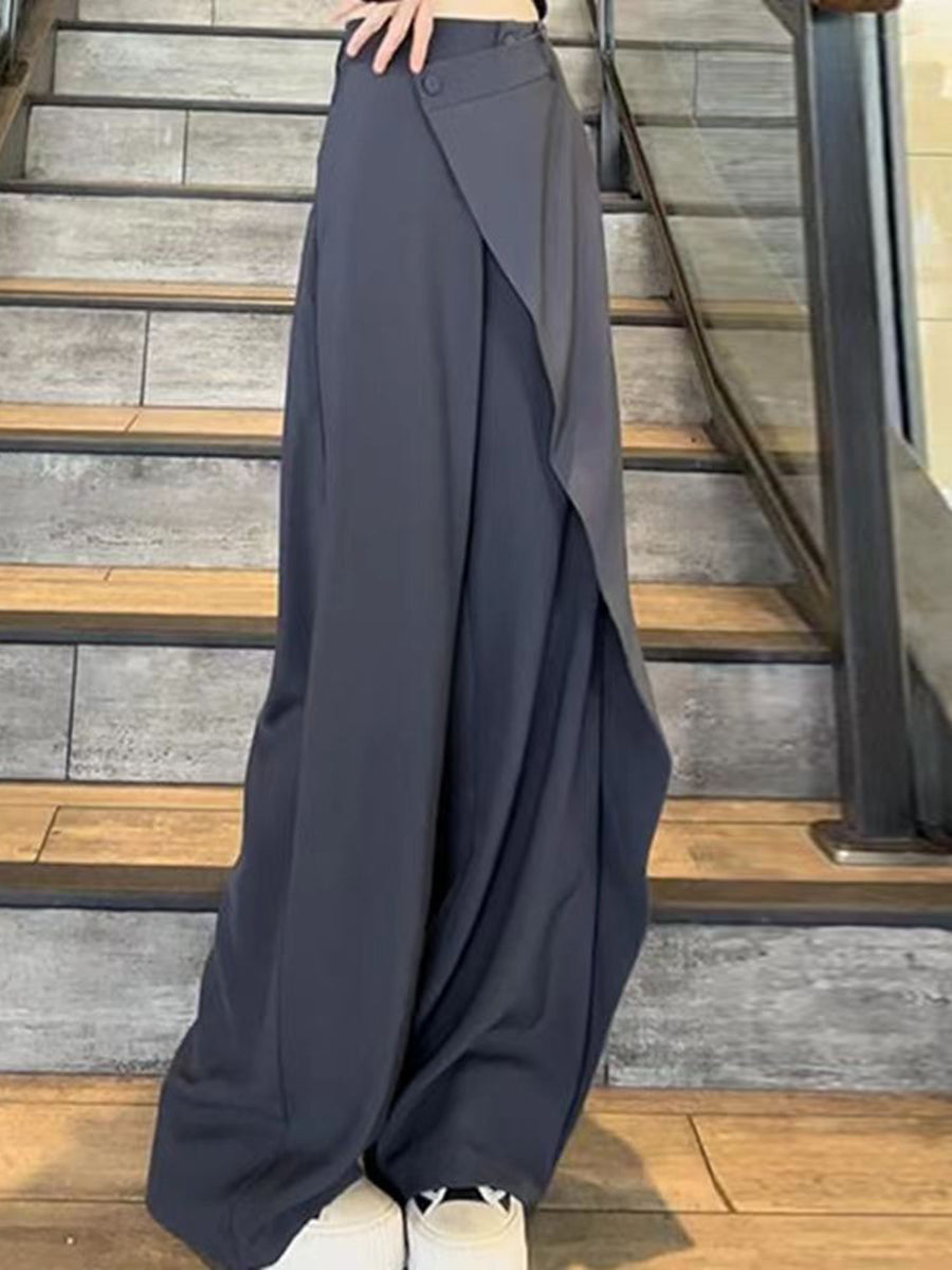 High Waisted Irregularity Buttoned Solid Color Split-Joint Pants Trousers