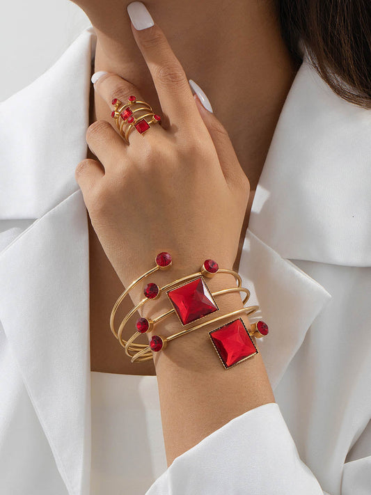 Irregularity Geometric Rhine Stones Shiny Bracelet Accessories Rings Accessories Sets