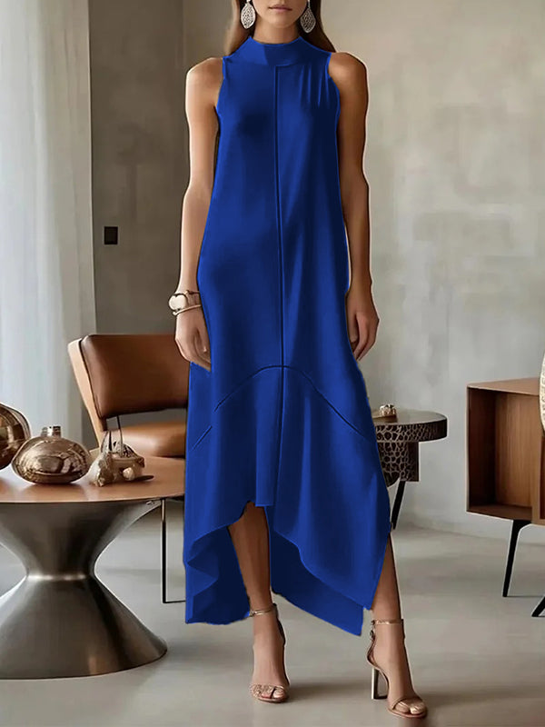 Sleeveless Split-Joint Split-Side High Neck Maxi Dresses
